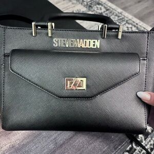 Steve Madden Black Satchel with Gold Accents